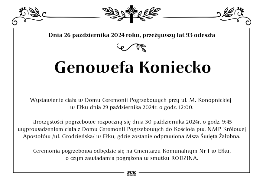 Genowefa Koniecko - nekrolog